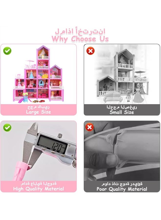 Beauenty Doll House Building Toy Play Dream Furniture Dollhouse Playset, Toddler Playhouse DIY Building Pink Dreamhouse Gift for Girls 4-10 with Light Strip 4 Dolls 2 Princess Pretend Play Toy 278PCS - Image 5